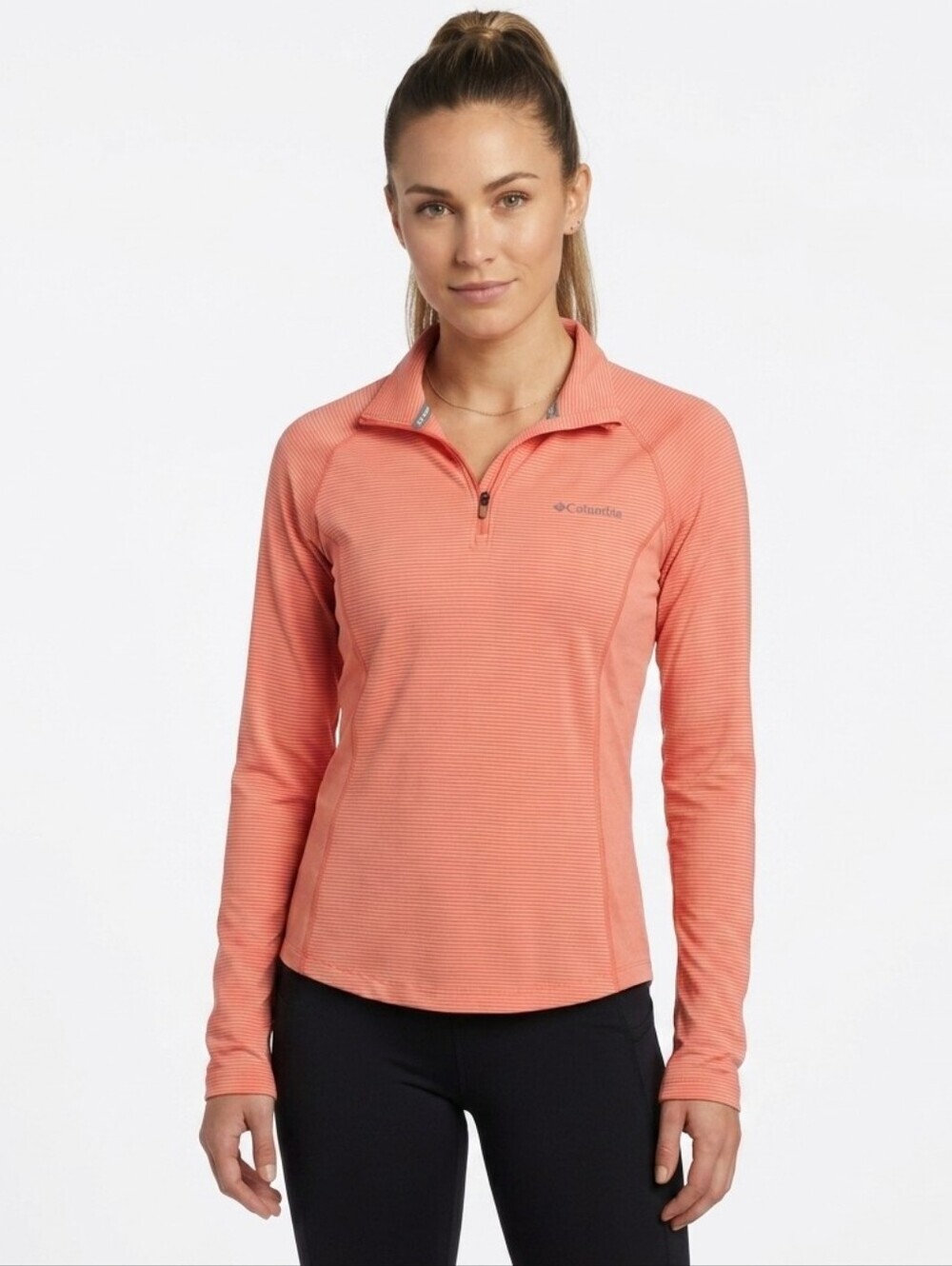 Columbia Women's Peach 1/4 Zip Athletic Collar Long Sleeve Small UWOT
